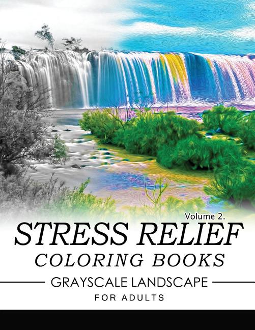 Stress Relief Coloring Books GRAYSCALE Landscape for Adults Volume 2